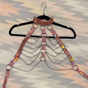 Holographic Pink Harness with Chains